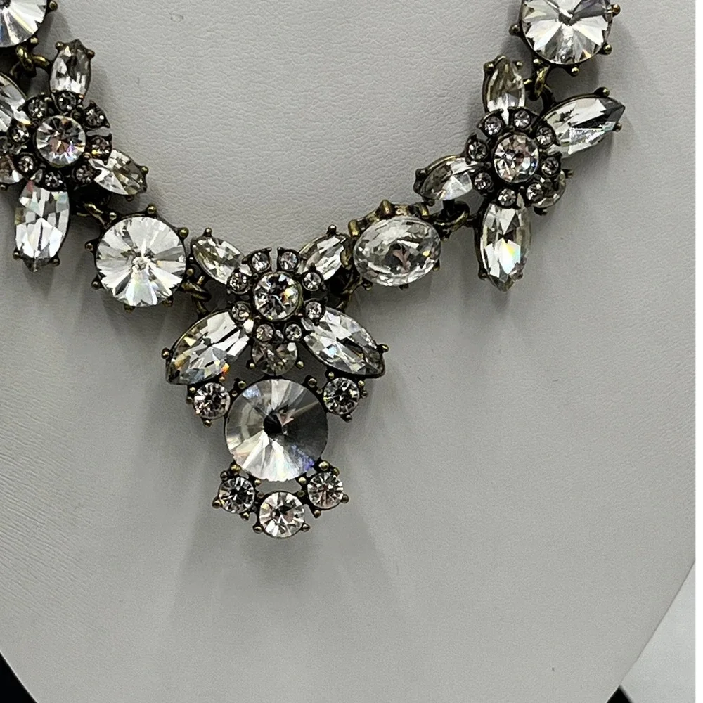 J. Crew‎ Antiqued Brass Sparkling Crystal Rhinestone Rivoli Statement Necklace